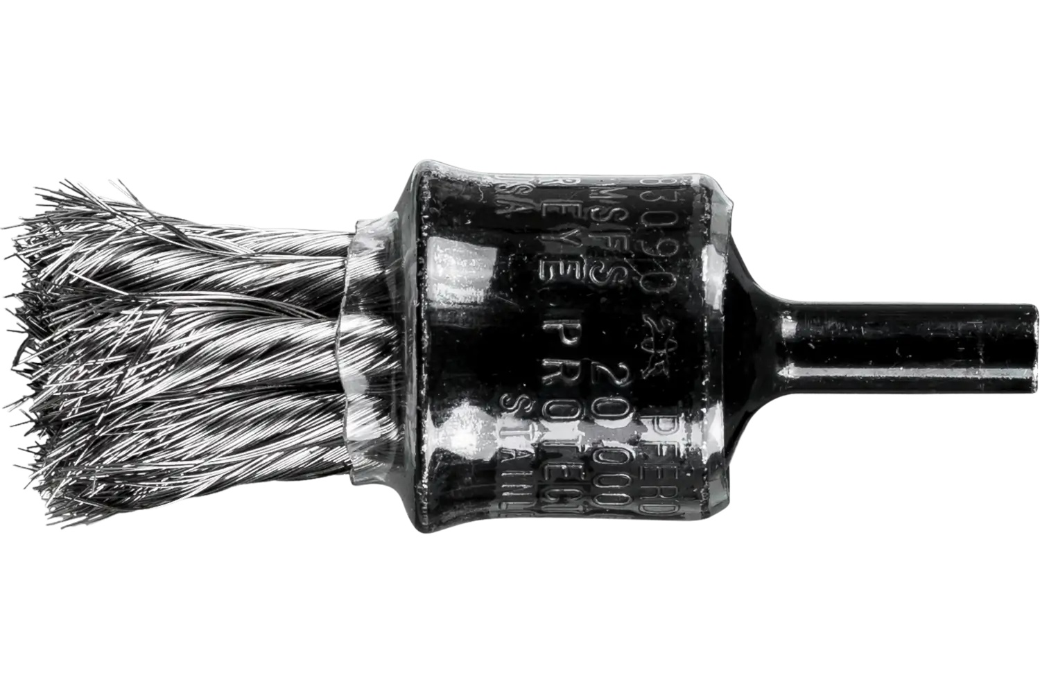 Picture of Pferd Knot Wire End Brush 3/4" Dia. Coated Flared Cup .006 Stainless Steel 1/4" Shank